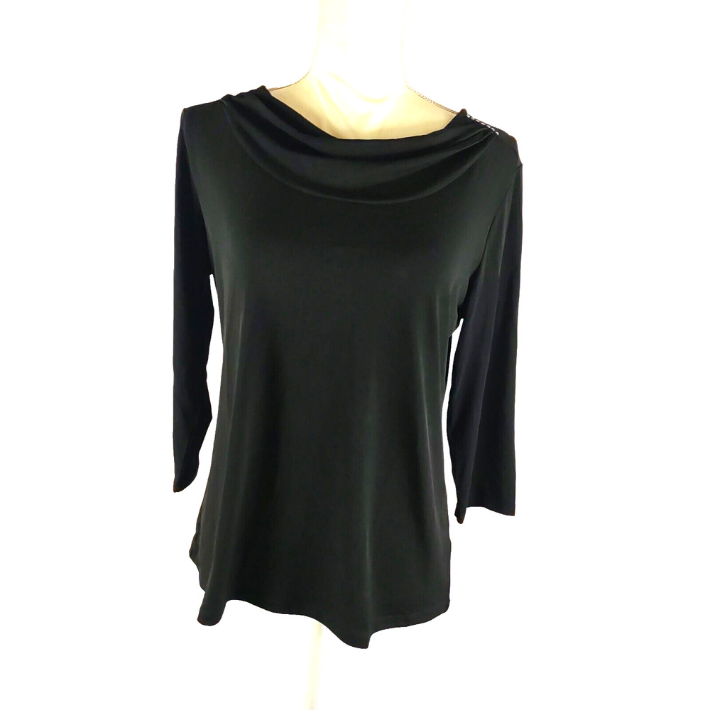 Allison Daley Women's Fancy Top Black Rhinestone Size M Long Sleeve Cowl Neck